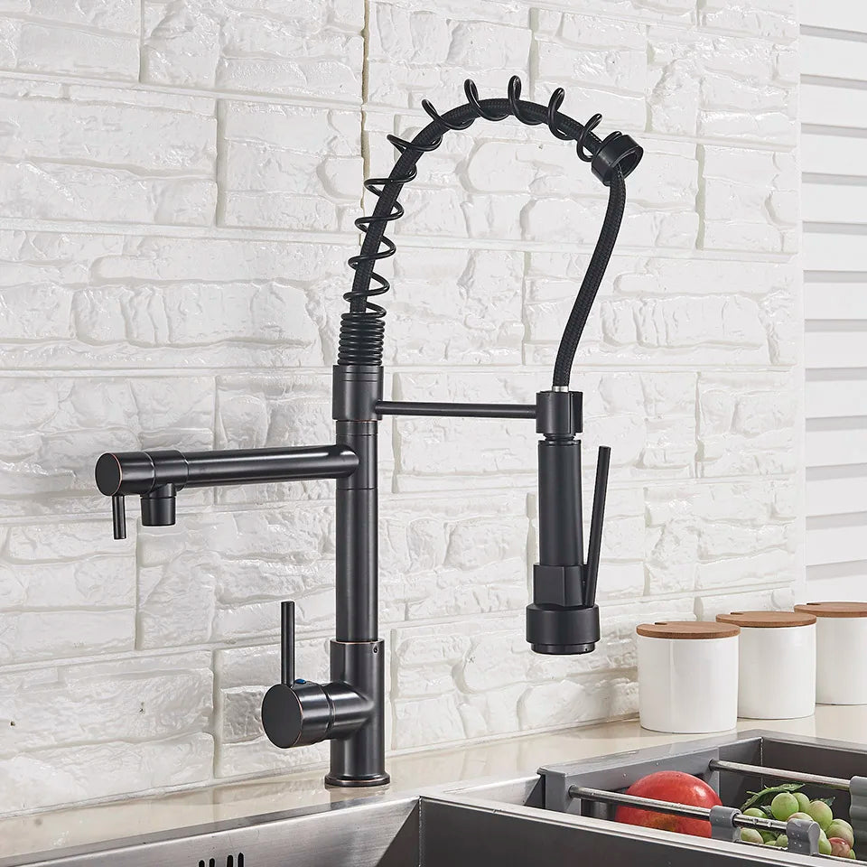 Afralia™ LED Kitchen Faucet Pull Down Mixer Tap Hot Cold Water Vessel Sink Brass