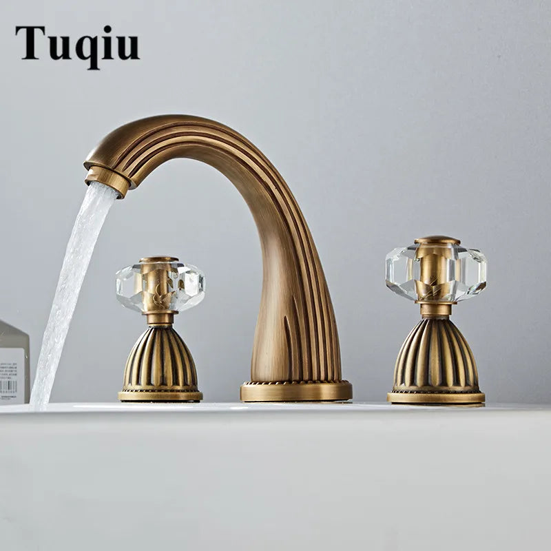 Afralia™ Antique Bronze 3 Hole Widespread Basin Faucet, Hot/Cold Mixer Tap
