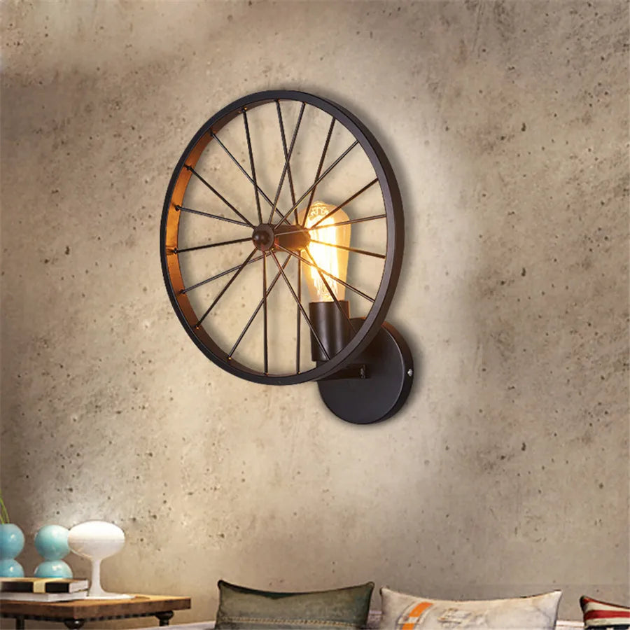 Afralia™ Industrial Metal Wheel Wall Sconce - Vintage Loft Bedside Light Fixture