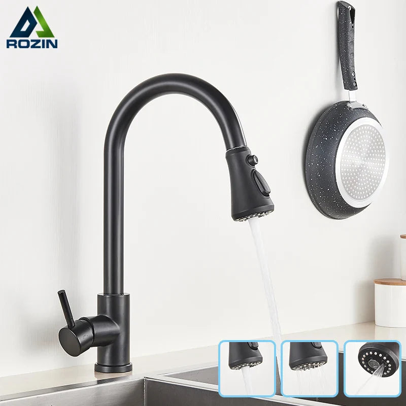Afralia™ Matte Black Pull Out Kitchen Faucet with 3 Water Modes