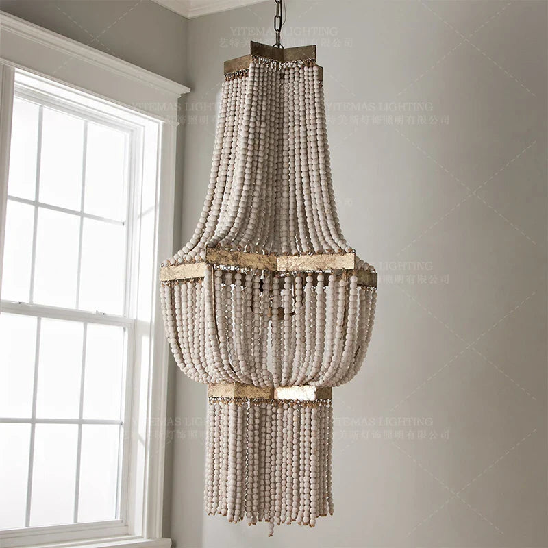 Afralia™ Wood Fringe Chandelier: Vintage Nordic Farmhouse Hanging Light for Kitchen & Loft
