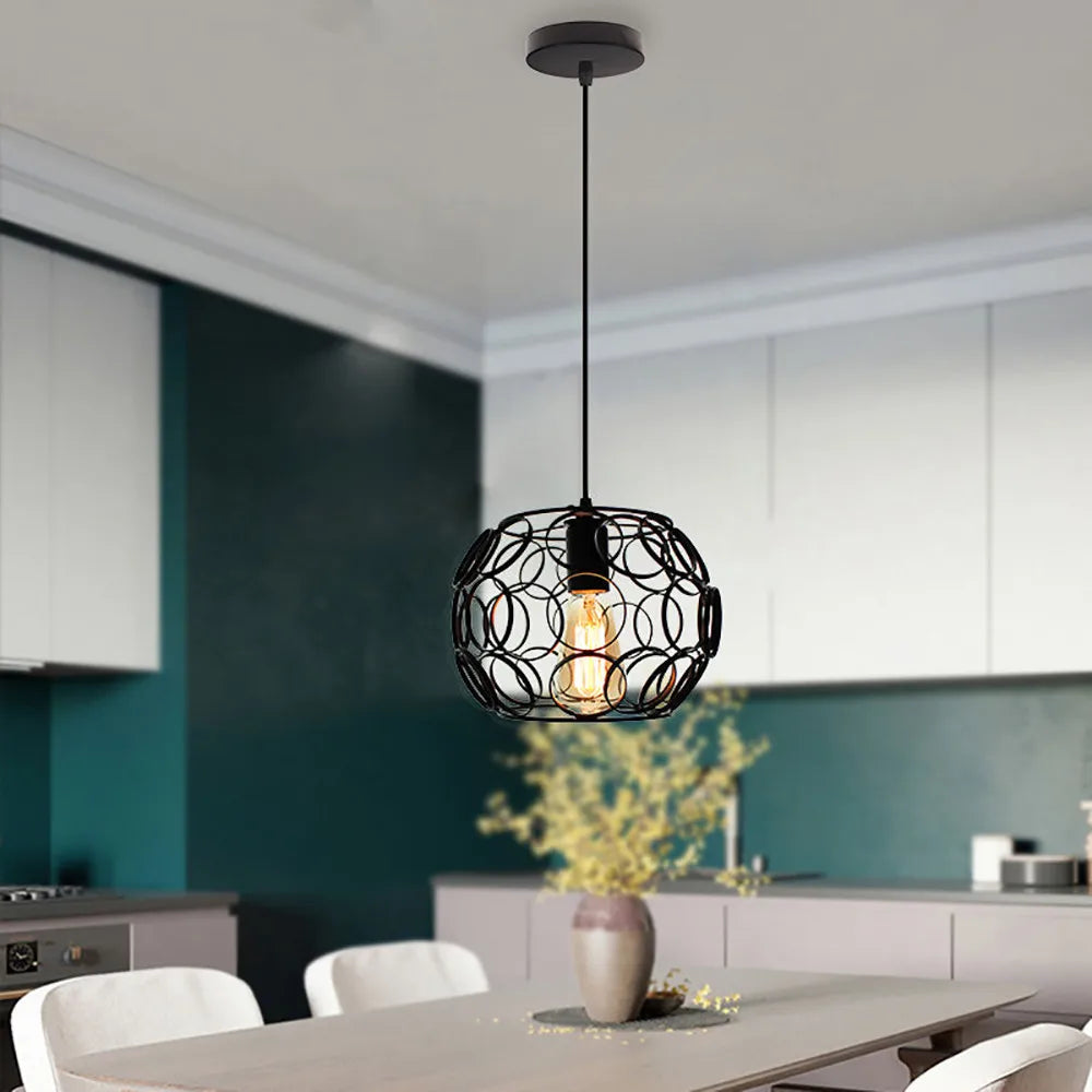 Afralia™ Industrial Iron Pendant Lights Modern Metal Cage E27 LED Hanging Lamp for Home & Restaurant
