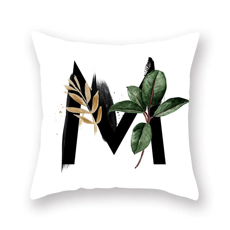 Afralia™ Nordic Plant Alphabet Peach Skin Pillow Cover 45x45cm for Sofa Cushion