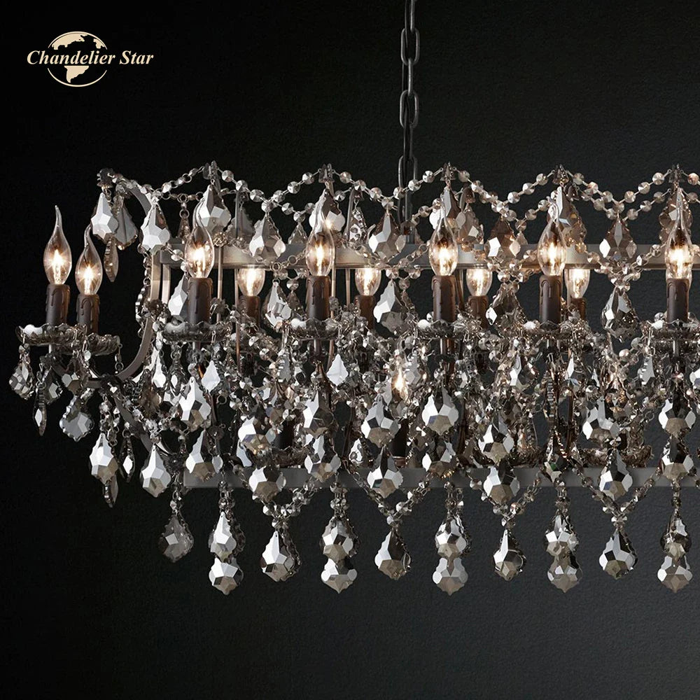 Afralia™ Smoke Crystal Chandelier LED Rectangular for Kitchen Island Dining