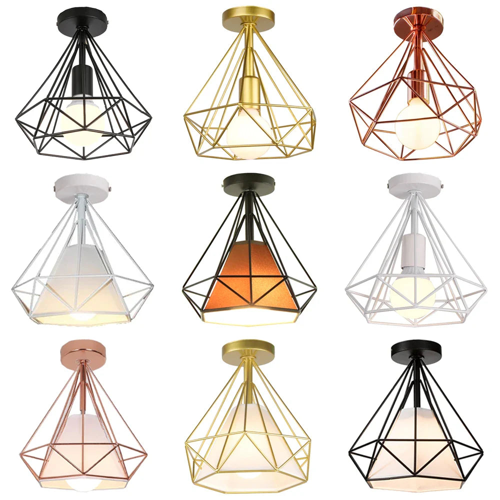 Afralia™ Iron Cage Ceiling Lamp: Modern Nordic LED Light Fixture for Kitchen, Living Room, Bedroom