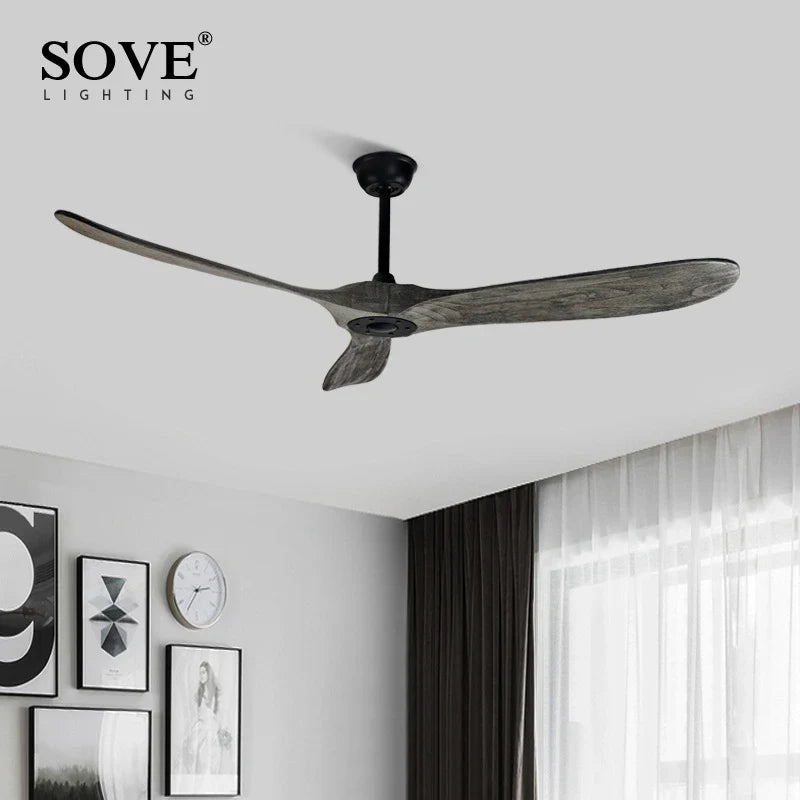 Afralia™ 60" Vintage Wood Ceiling Fan w/ Remote Control, No Light, DC Fans 220V