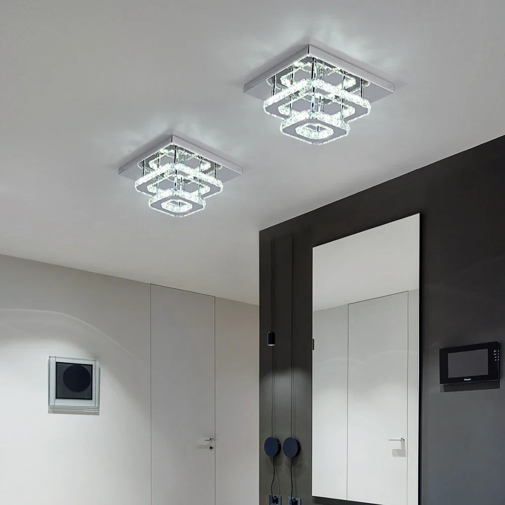 Afralia™ Crystal LED Ceiling Light Plafon Chandelier Stainless Steel Luminaria