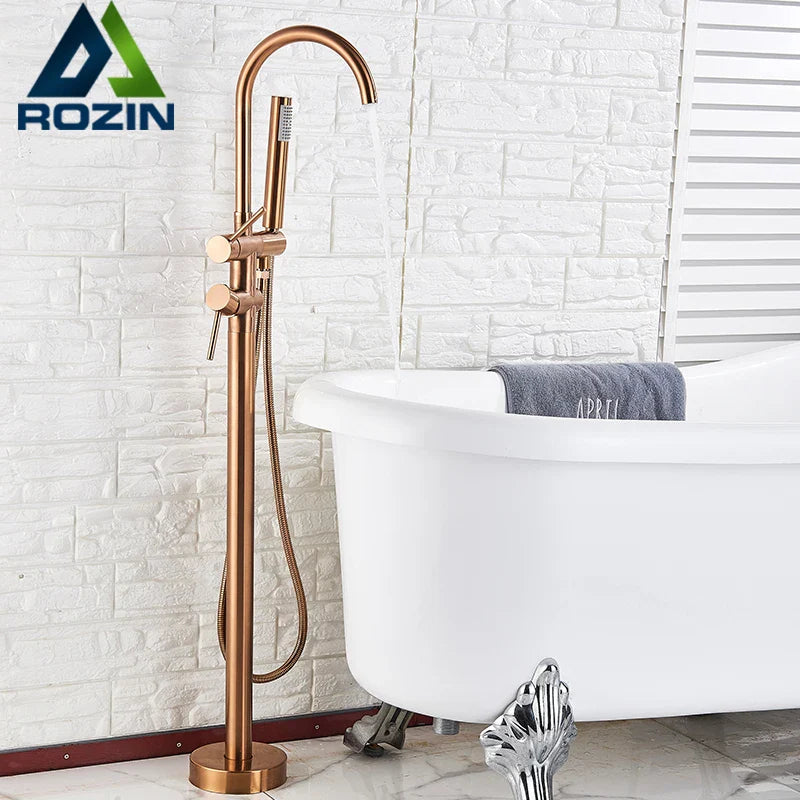 Afralia™ Rose Golden Freestanding Bathtub Faucet with Handshower