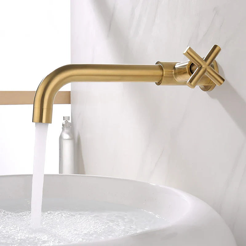 Afralia™ Matt Black Brass Wall Mount Faucet, Single Cold Water Mixer, Brushed Gold Tap