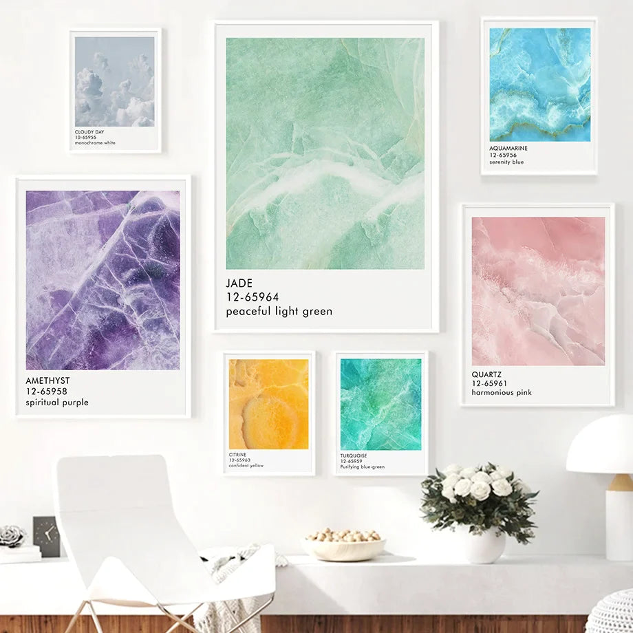 Afralia™ Marble Texture Minimalism Pantone Color Wall Art Canvas Painting