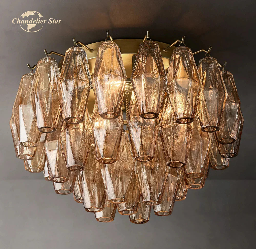 Afralia™ LED Glass Flushmount Ceiling Lamp Modern Round Fixture - Brass Finish