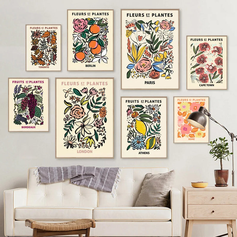 Afralia™ Orange Leaf Vintage Floral Canvas Wall Art for Chic Living Room Decor