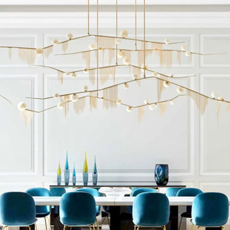 Afralia™ Gold Bubble Chandelier G9 LED Tassel Kitchen Island Lighting