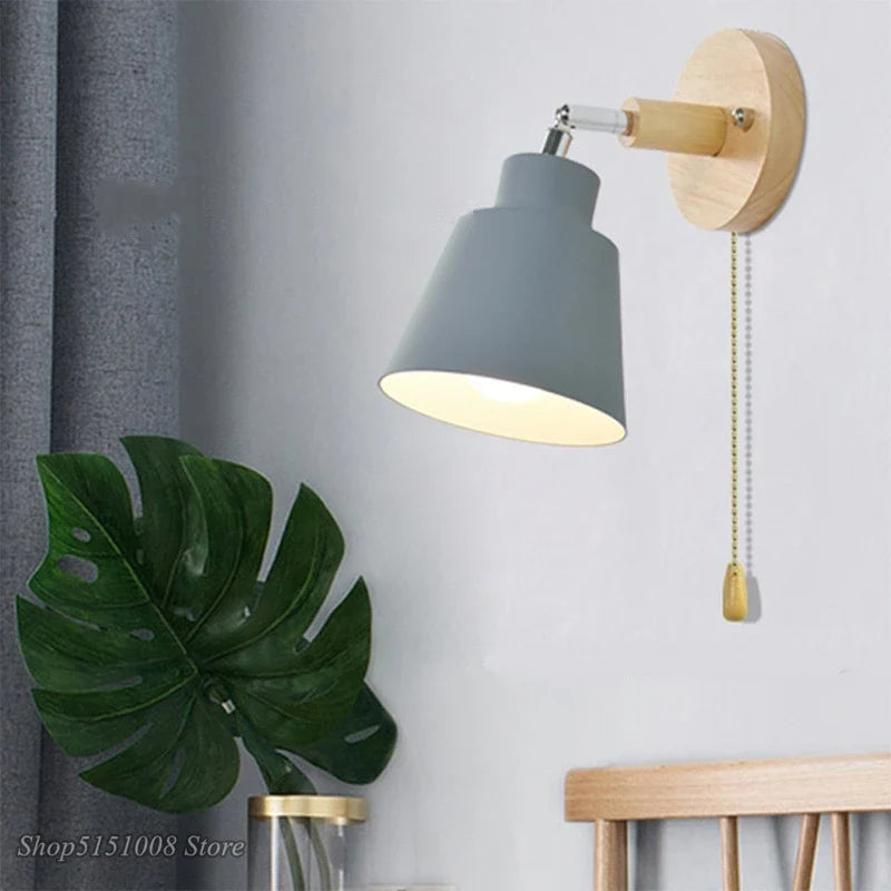 Afralia™ Nordic Wooden Wall Lights with Zipper Switch, Rotatable Modern Macaroon Sconce