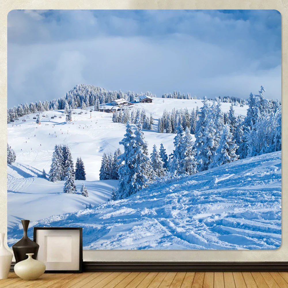 Afralia™ Forest Snow Scene Tapestry Wall Hanging for Boho Home Decor