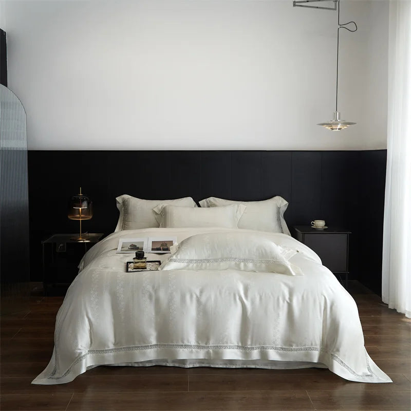 Afralia™ Silky Jacquard Summer Bedding Set with Hollow Lace Design