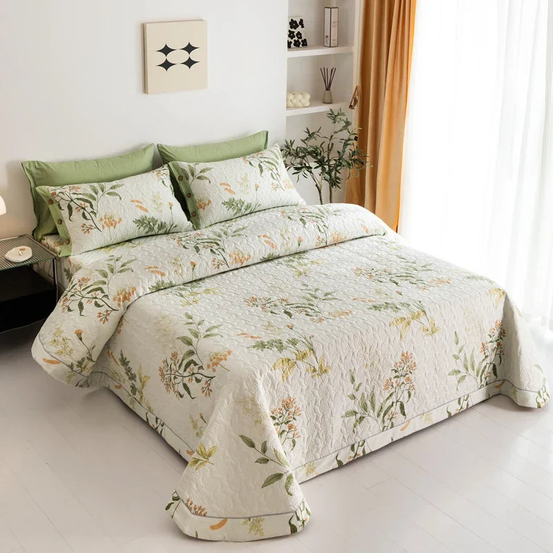 Afralia™ Cotton Quilted Bedspread Bed Cover Set for Queen King Double Bed