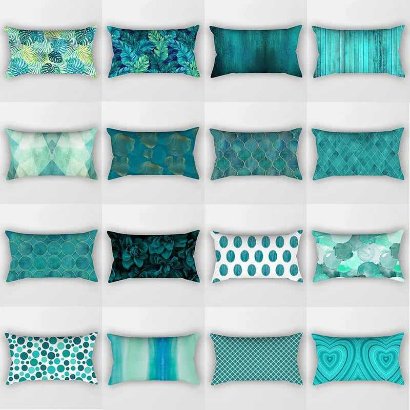 Afralia™ Teal Blue Geometric Polyester Pillowcase - Stylish Home Decoration Pillow Cover