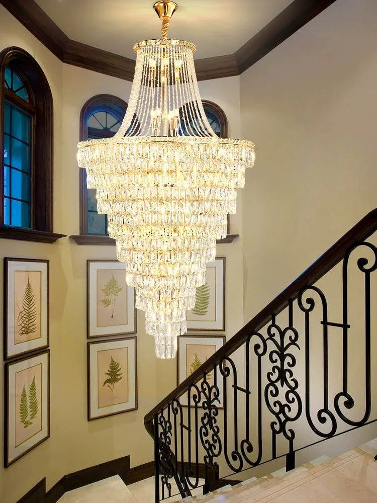 Afralia™ Luxe Golden Crystal Chandelier for Hotel Lobby, Living Room & Staircase
