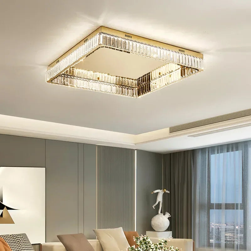 Afralia™ Square Steel Crystal Led Ceiling Light Fixture for Living Room Decor