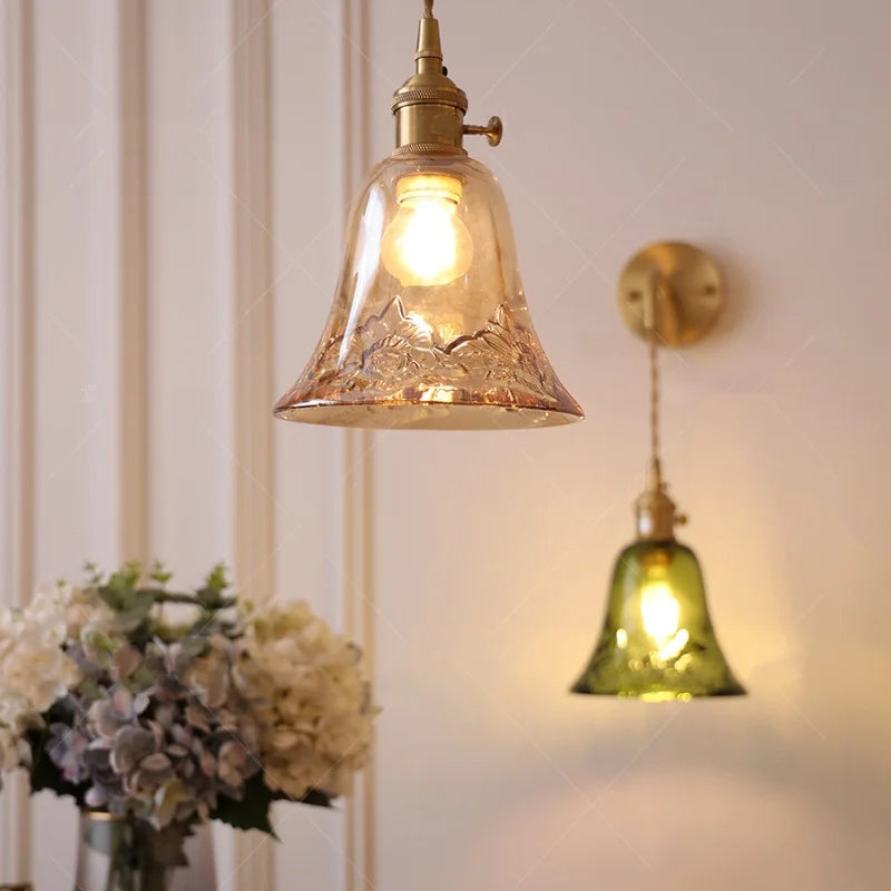 Afralia™ Modern Green Glass LED Pendant Lamp - Adjustable Wire, Copper Finish