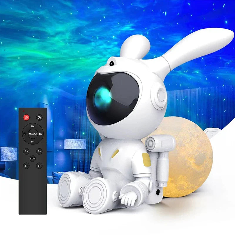 Afralia™ Galaxy Bunny Astronaut Projector: Moon and Star Night Light for Children