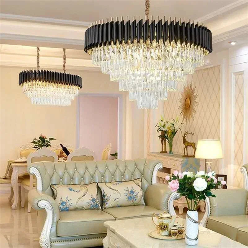 Afralia™ Modern Luxury Black Crystal Chandelier Ring Pendant Light for Living Room