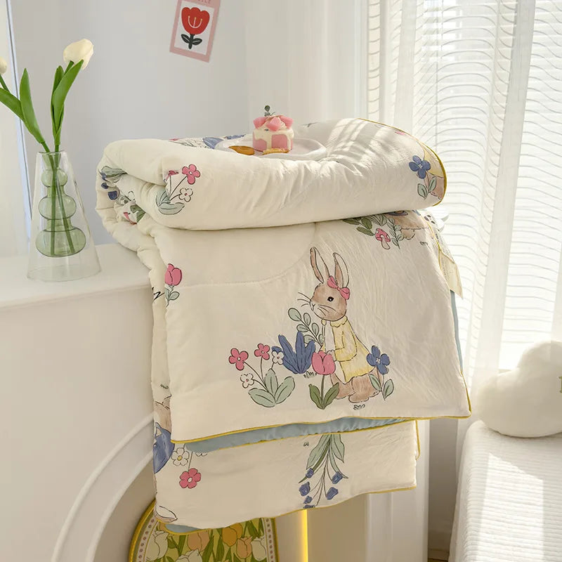 Afralia™ Double Gauze Rabbit Print Quilt: Soft, Breathable, Washable, Light Comforter
