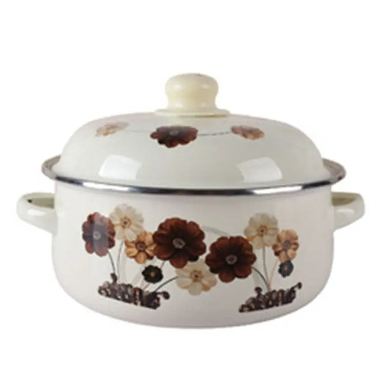 Afralia™ Enamel Stock Pot with Lid, 1.5L Multi-Purpose Cooking Pot for Kitchen Soups and Porridge