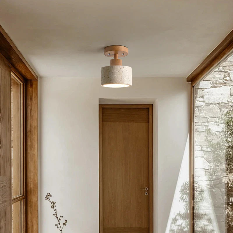 Afralia™ Yellow Travertine Stone LED Ceiling Light for Modern Nordic Ambiance