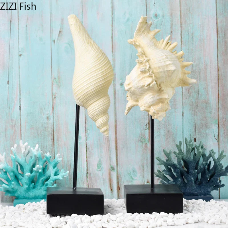 Afralia™ Ocean Theme Desk Ornaments: Starfish, Seahorse, Conch Statue for Home Decor