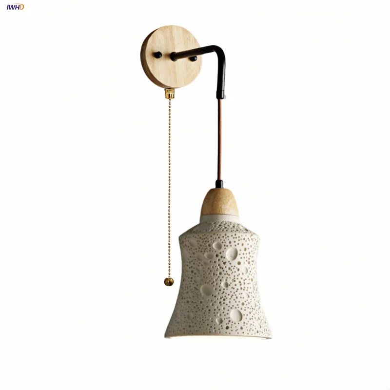 Afralia™ Cement LED Wall Lamp Sconce Modern Pull Chain Switch Stair Light