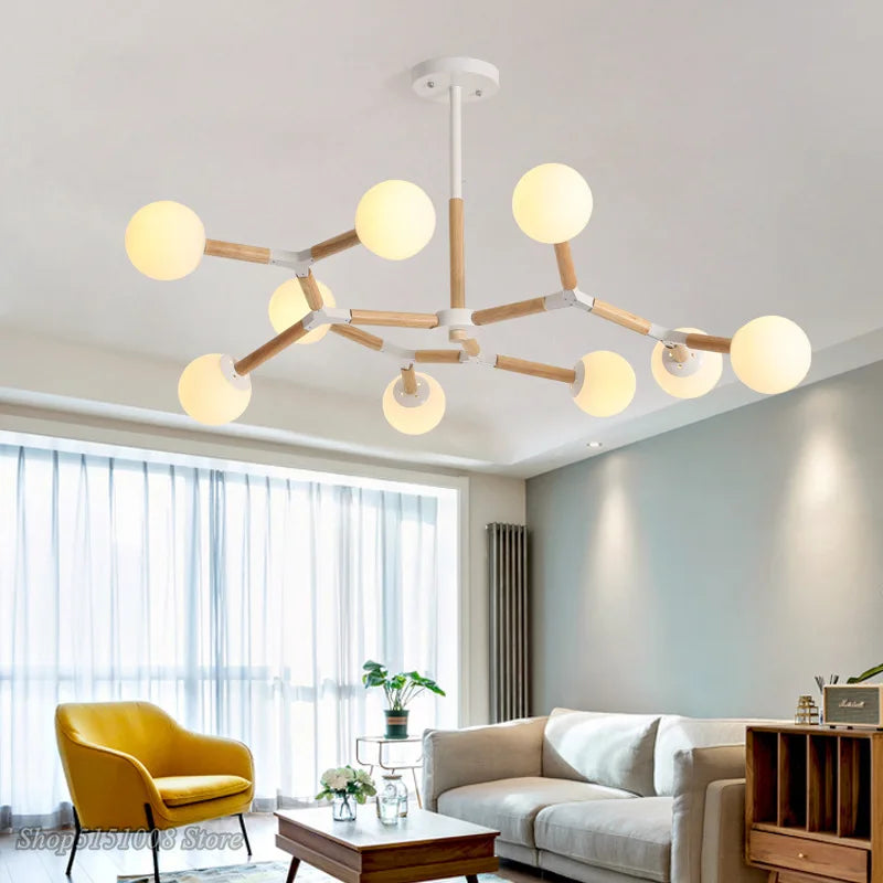 Afralia™ Modern Glass Chandeliers: Nordic Style Wooden Chandelier for Dining Room & Kitchen.