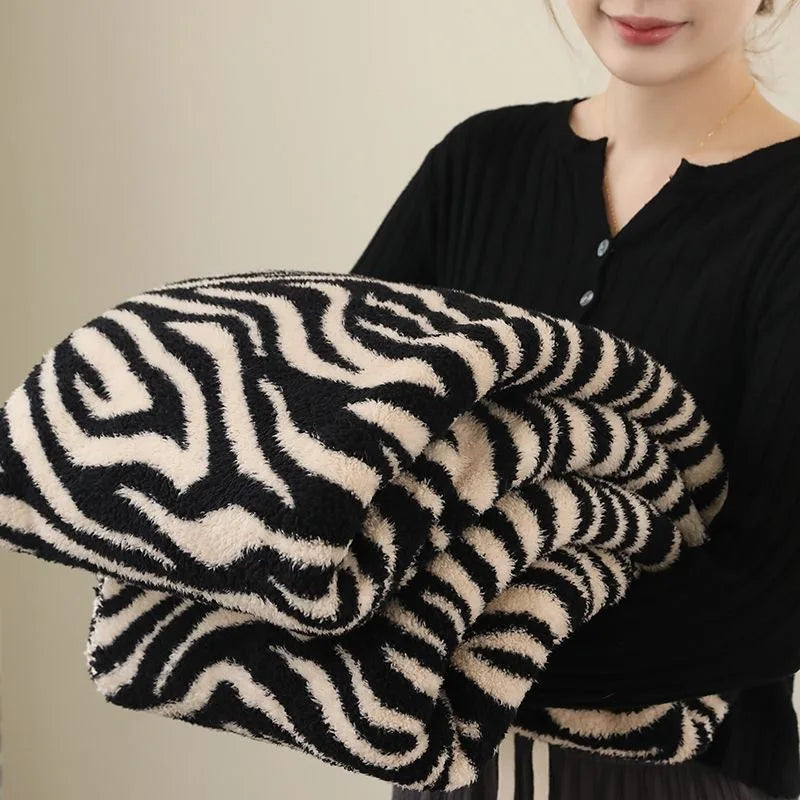 Afralia™ Zebra Patterned Sofa Knitted Flannel Blanket: Soft and Luxurious for Home and Hotel