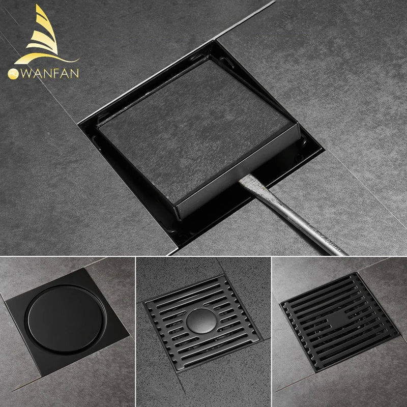 Afralia™ Brass Square Shower Floor Drain with Hair Strainer - Bathroom Shower Accessory