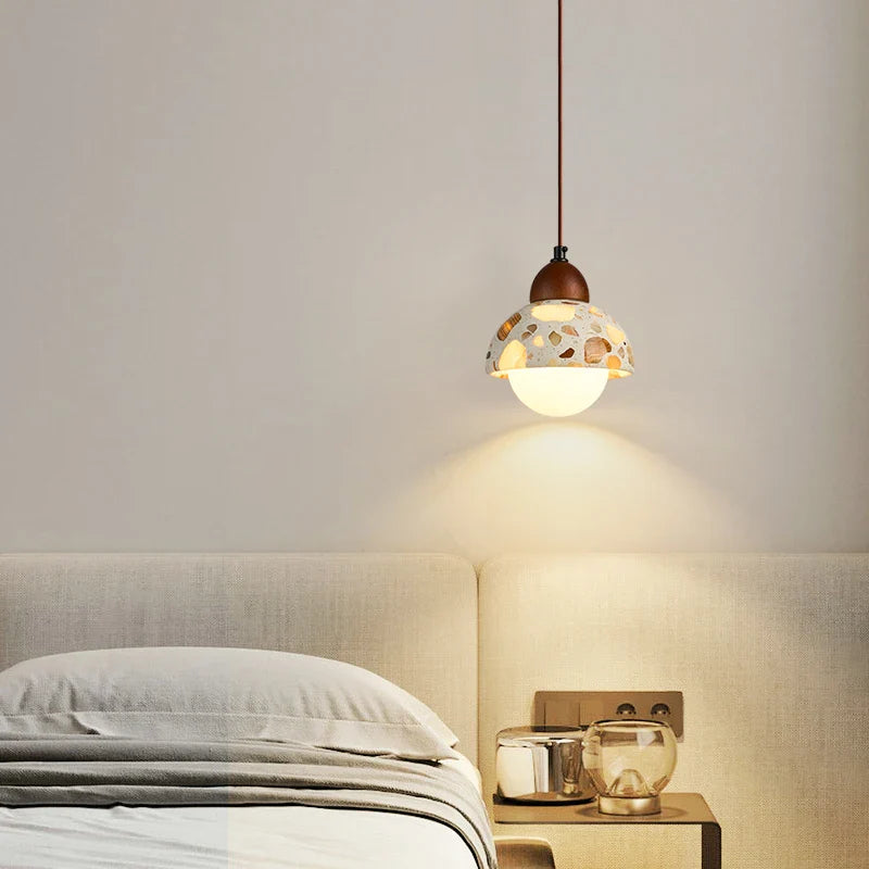 Afralia™ Terrazzo Half Circle LED Hanging Pendant Light Vintage Japanese Style