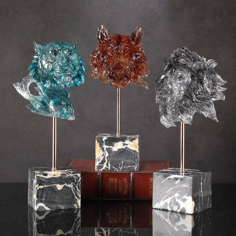 Afralia™ Wolf Head Ornament: Resin Animal Sculpture for Home Decor