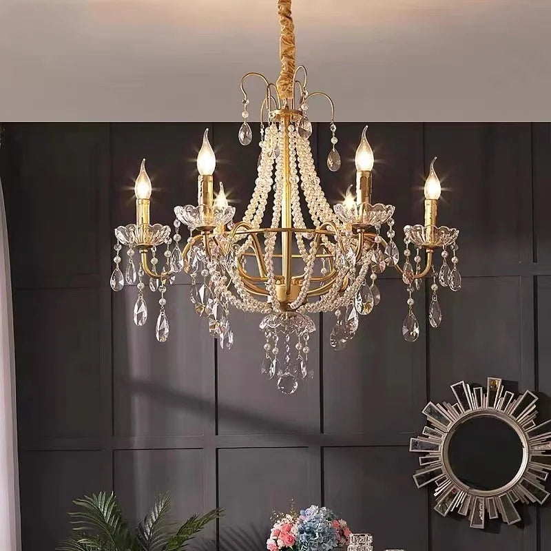 Afralia™ Gold Crystal Pearl Chandelier LED Pendant Lights Luxe Living Room Decor