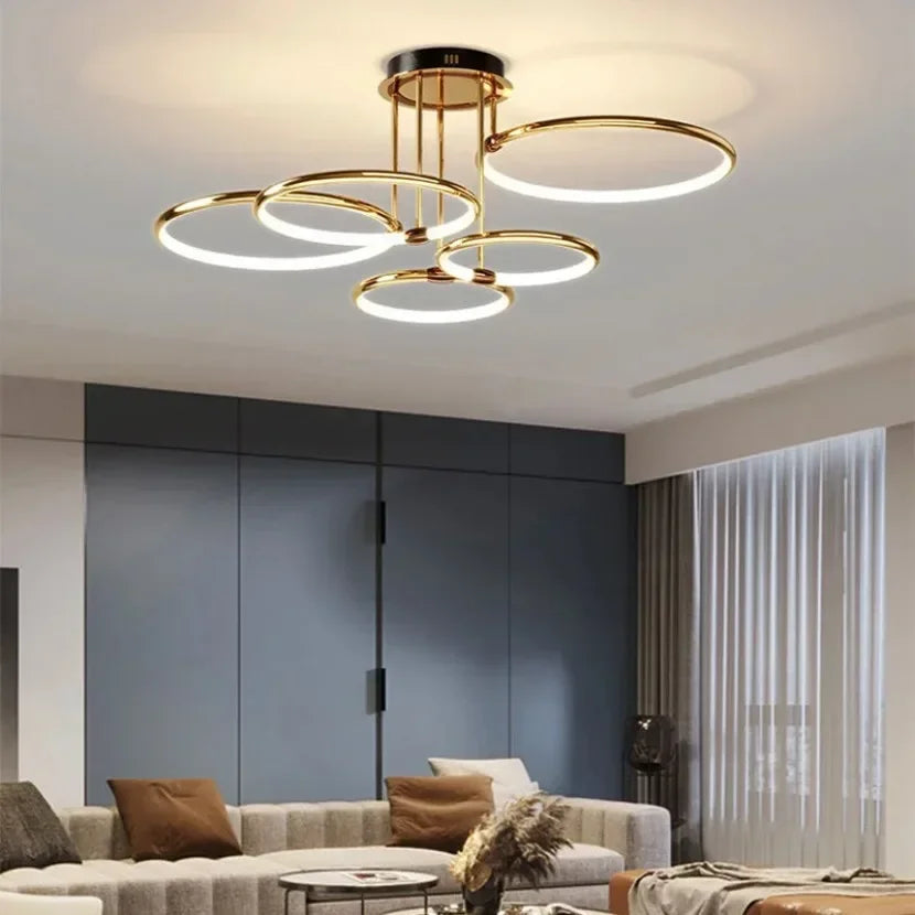 Afralia™ Modern Gold-plated LED Pendant Light for Luxury Indoor Lighting.
