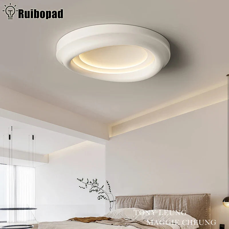 Afralia™ White Round LED Ceiling Light with Remote Control for Bedroom & Living Room