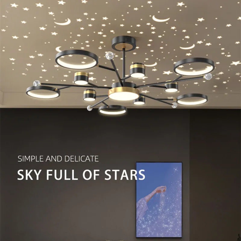 Afralia™ Modern LED Ceiling Chandelier | New Star Projection | Living Room Bedroom Lighting Fixtures