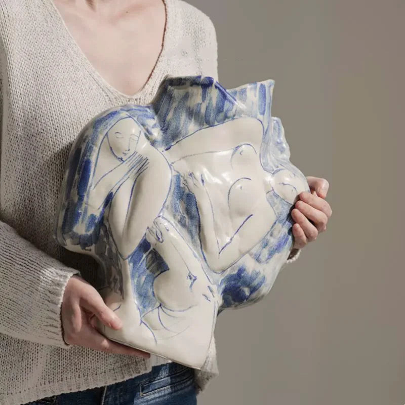 Afralia™ Ceramic Vase - Abstract Hand Drawing Art Handicraft Home Decor Accessory