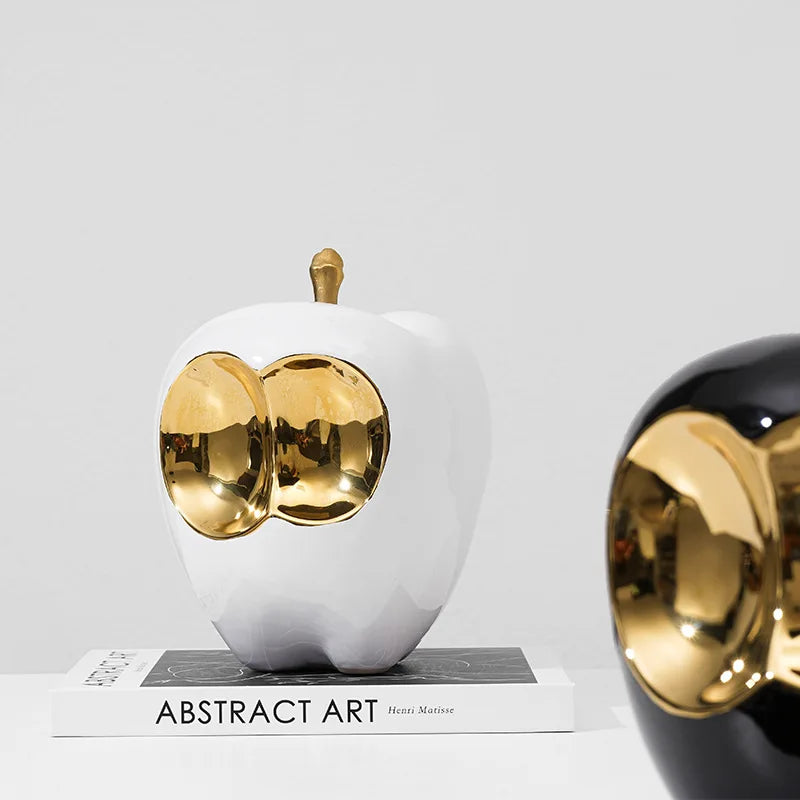 Afralia™ Golden Apple Sculpture: Abstract Ceramic Handicraft Simulated Fruit Figurine Home Decor.