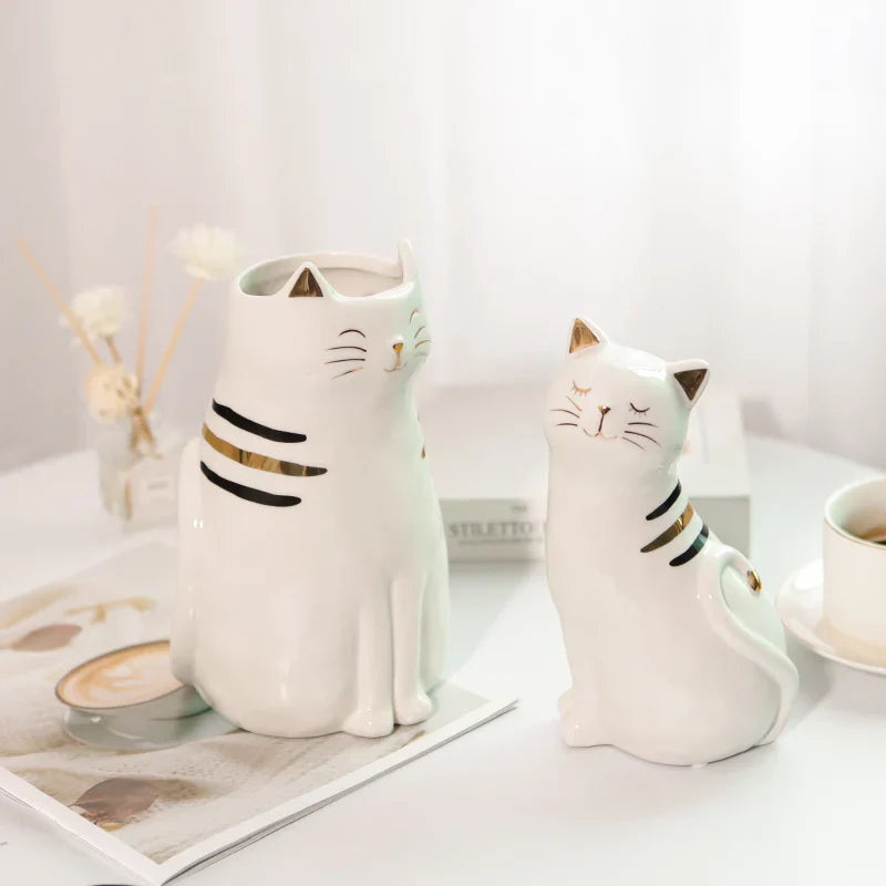 Afralia™ Nordic Cat Figurine Vase Succulent Plant Pot Decor Statues