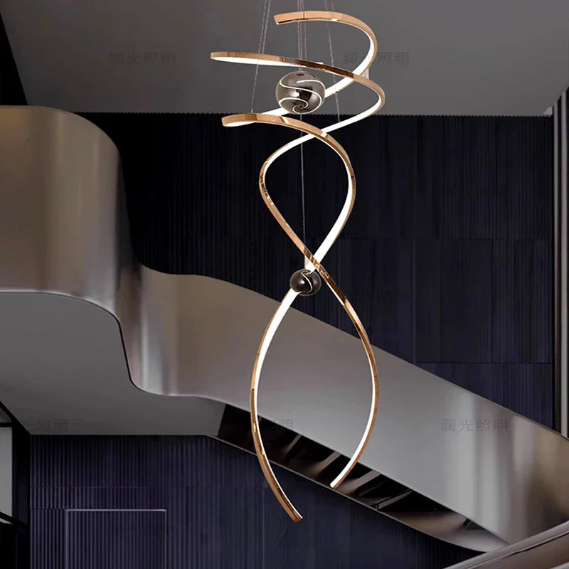 Afralia™ LED Staircase Chandelier Pendant Light Indoor Lighting