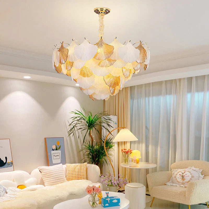 Afralia™ Ginkgo Gold LED Chandelier Fixture for Living Room