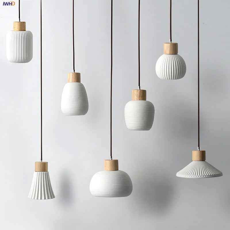 Afralia™ Wood & Ceramic Pendant Lights for Kitchen Dining Room Decor