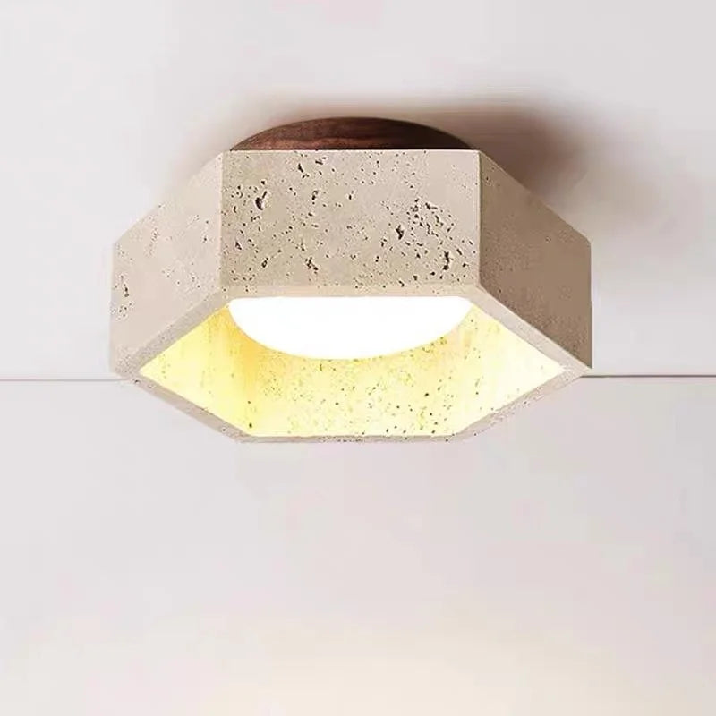 Afralia™ White Glass LED Ceiling Light Fixture Modern Yellow Stone Wood Base Nordic Design