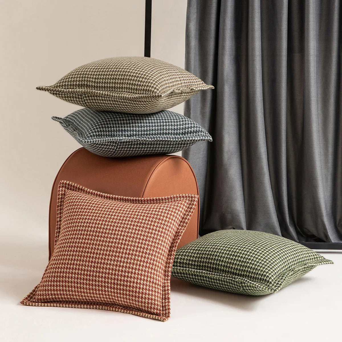 Afralia™ Hounds tooth Square Cushion Cover 45x45cm Orange Green Blue Black