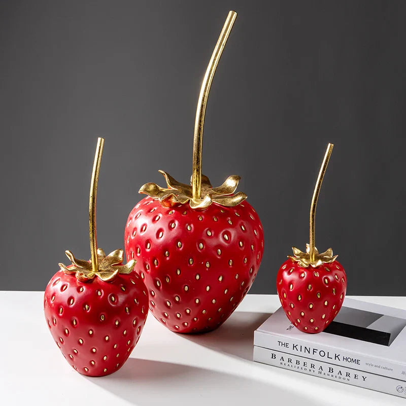 Afralia™ Gold Strawberry Figurine Decor for Home Decor & Display